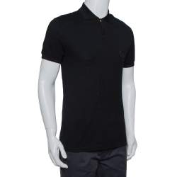 Pre Owned Versace Black Cotton Pique Contrast Collar Detail Polo T-Shirt S