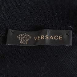 Pre Owned Versace Black Cotton Pique Contrast Collar Detail Polo T-Shirt S