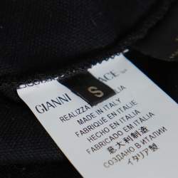 Pre Owned Versace Black Cotton Pique Contrast Collar Detail Polo T-Shirt S