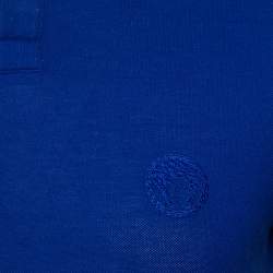 Pre Owned Versace Royal Blue Cotton Pique Button Front T-Shirt XS