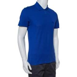 Pre Owned Versace Royal Blue Cotton Pique Button Front T-Shirt XS