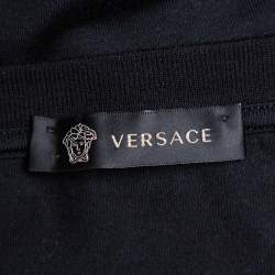 Pre Owned Versace Black Cotton Logo Embroidered Crewneck T-Shirt S