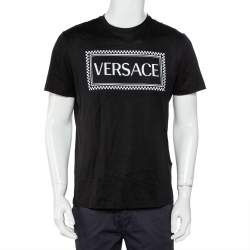 Versace Black Logo Printed Cotton Crewneck T-Shirt M