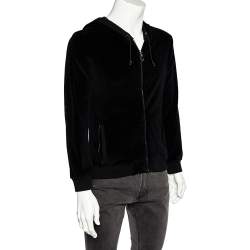 Pre Owned Versace Black Velvet Medusa Patch Detail Hooded Jacket L