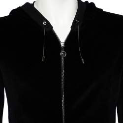 Pre Owned Versace Black Velvet Medusa Patch Detail Hooded Jacket L
