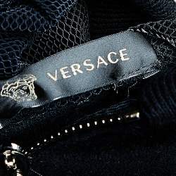 Pre Owned Versace Black Velvet Medusa Patch Detail Hooded Jacket L