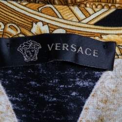 Pre Owned Versace Black & Gold Baroque Printed Cotton T-Shirt 