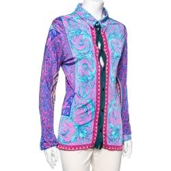 Pre Owned Versace Multicolor Jersey Baroque Print Long Sleeve Shirt XXXS