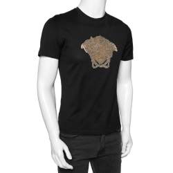 مملوكة مسبقًا تي شيرت فيرساتشي قطن تريكو أسود مزين برأس ميدوسا مقاس صغير - سمول