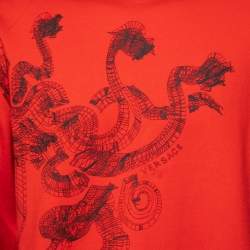 Pre Owned Versace Red Printed Cotton Crew Neck Long Sleeve Sweatshirt XL