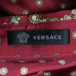 Versace Red Printed Silk Button Down Long Sleeve Shirt XL