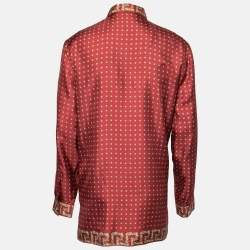 Versace Red Printed Silk Button Down Long Sleeve Shirt XL