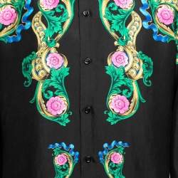 Versace Black Printed Silk Button Front Long Sleeve Shirt XL
