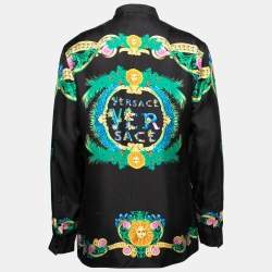 Versace Black Printed Silk Button Front Long Sleeve Shirt XL