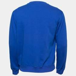 Pre Owned Versace Blue Logo Printed Cotton Crew Neck Sweatshirt M