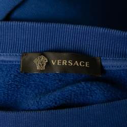 Pre Owned Versace Blue Logo Printed Cotton Crew Neck Sweatshirt M