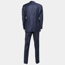 Pre Owned Versace Blue Wool Single-Breasted Suit L