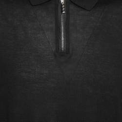 Pre Owned Versace Black Cotton Zip Detail Short Sleeve T-Shirt XXL