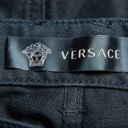 Versace Black Denim Perforated Straight Fit Jeans M Waist 34.5"