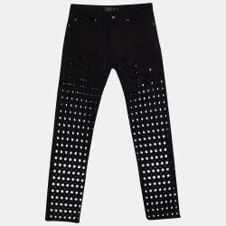 Versace Black Denim Perforated Straight Fit Jeans M Waist 34.5"