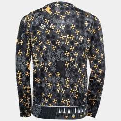 Pre Owned Versace Black Multicolor Printed Silk Knit Sweater M