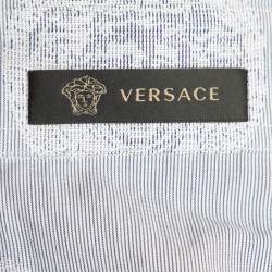 Pre Owned Versace Blue Logo Jacquard Cotton Button Front Shirt XXL