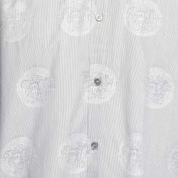 Pre Owned Versace Blue Logo Jacquard Cotton Button Front Shirt XXL