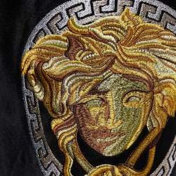 Versace Black Medussa Embroidered Velvet Joggers M