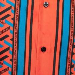 Versace Red/Multicolor La Greca Print Silk Shirt 2XL
