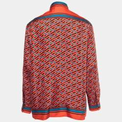 Versace Red/Multicolor La Greca Print Silk Shirt 2XL
