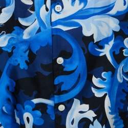  Versace Blue Barocco Print Silk Half Sleeve Americana Fit Shirt L