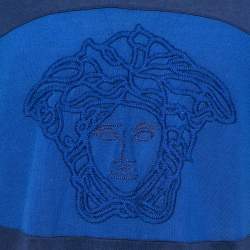 Pre Owned Versace Navy Blue Cotton Knit Zip Front Polo T-Shirt 3XL