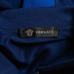 Pre Owned Versace Navy Blue Cotton Knit Zip Front Polo T-Shirt 3XL
