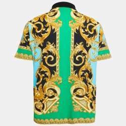 Pre Owned Versace Multicolor Baroque Printed Cotton Pique Polo T-Shirt XL