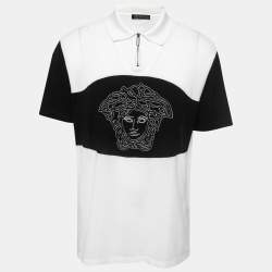 مملوكة مسبقًا Versace Monochrome Cotton Pique Medusa Embroidered Polo T-Shirt 3XL