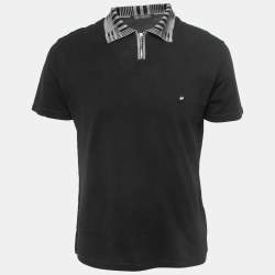 Pre Owned Versace Black Cototn Pique Contrast Collar Polo T-Shirt M