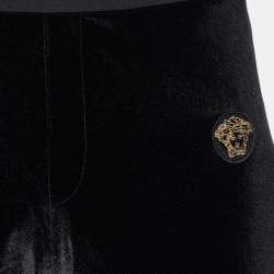 Versace Black Velour Embroidered Medusa Track Pants L