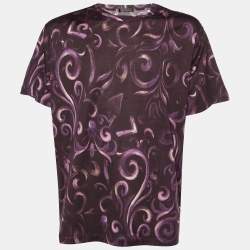 Pre Owned Versace Burgundy Printed Cotton Knit T-Shirt XL