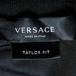 Versace Black Velour Medusa Embroidered Zip Front Jacket L