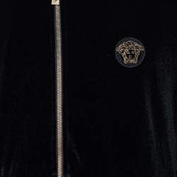 Versace Black Velour Medusa Embroidered Zip Front Jacket L