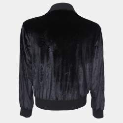 Versace Black Velour Medusa Embroidered Zip Front Jacket L