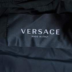 Versace Black Medusa Printed Polyester Zip Front Hooded Jacket L