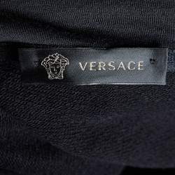 Pre Owned Versace Black Logo Printed Cotton Knit Hoodie XL