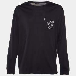Versace Black Japanese Script Embroidered Cotton Knit Long Sleeve T-Shirt XL