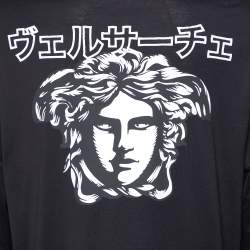 Versace Black Japanese Script Embroidered Cotton Knit Long Sleeve T-Shirt XL