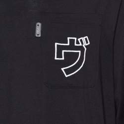 Versace Black Japanese Script Embroidered Cotton Knit Long Sleeve T-Shirt XL