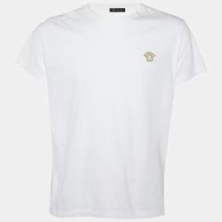 Pre Owned Versace White Medusa Embroidered Cotton Knit T-Shirt XL