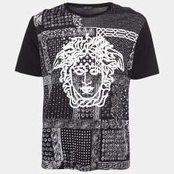 Pre Owned Versace Black Bandana & Medusa Head Printed Cotton Knit T-Shirt XL