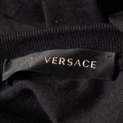 Pre Owned Versace Black Medusa Wave Embroidered Cotton Knit T-Shirt XL