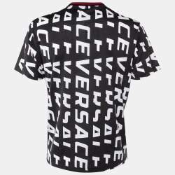 Pre Owned Versace Black Logo Letter Printed Cotton Knit T-Shirt XXL